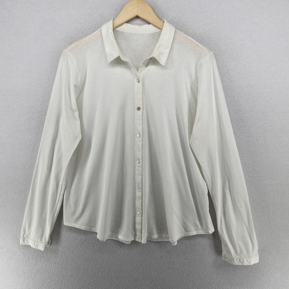 EILEEN FISHER Top L Organic Cotton Jersey Layering Shirt Long Sleeve Off White